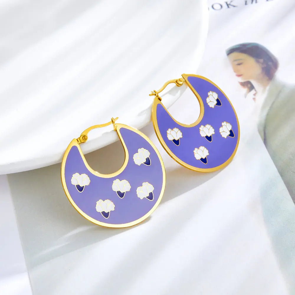 Unique Trendy Woman's Hoops Earrings Blue Acrylic Green Purple Earrings Hyperbole Jewelry Floral Circles Earrings asonjewelry